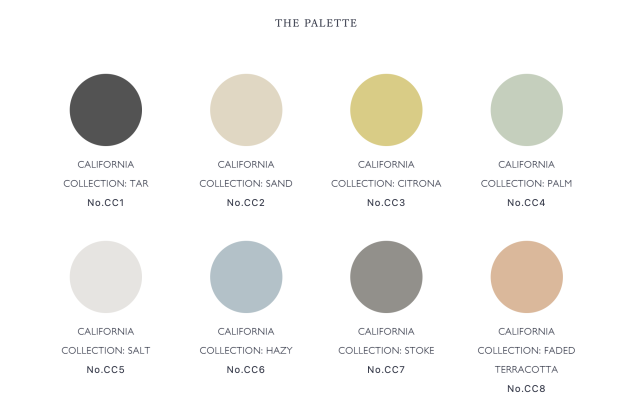 カリフォルニア・コレクションの8色のカラーパレット