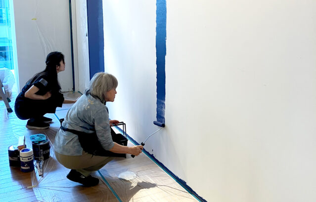 ザ・コンランショッププロジェクト第二弾は、DIYペイントワークショップ！こちらの壁には新色からNo.CB11 Blue Maizeを塗装中