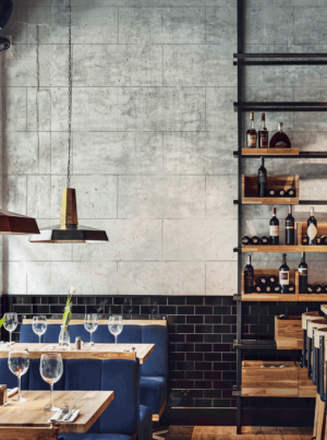 （壁）VALPAINT：Meteore10 CEMENTO / セメントのようなリアリティのある質感を再現。仕上げ方次第で様々な表情を見せる。この写真はモルタル風のタイルを貼っているように塗装をした事例。