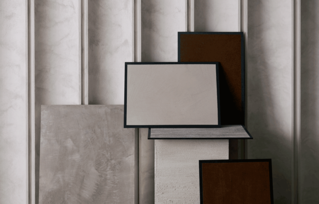 銀座にあるショールーム「 Layered Gallery by Valpaint」。写真はイタリア最高峰のVALPAINT（バルペイント）のカタログや図面を並べて打ち合わせをしている様子。このVALPAINTを中心に、意匠性の高い水性塗料がたくさん揃っており、インテリアデザインのインスピレーションを高めてくれるショールームとなっています。（完全予約制）写真は、サンプルを重ねて配色のバランスを確認している様子。色や施工に詳しいスタッフがご相談に応じています。